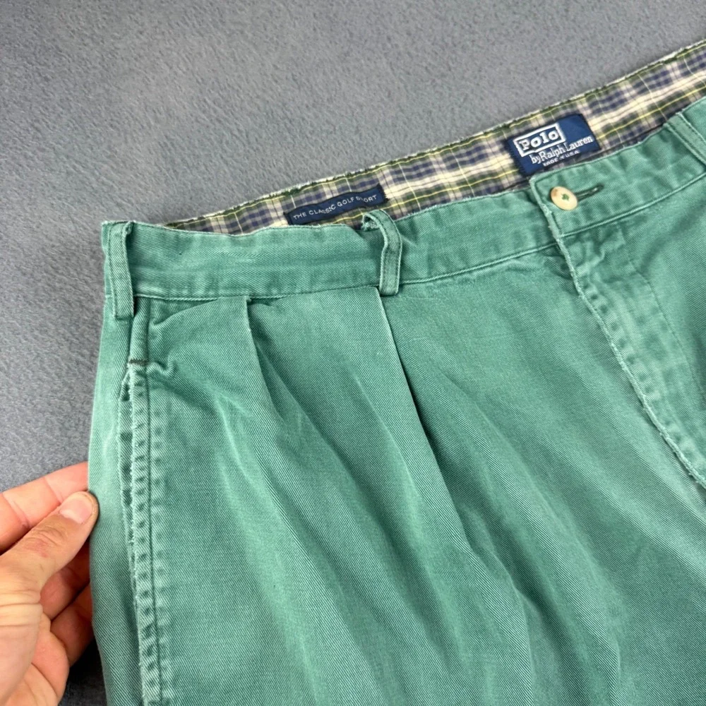 Vintage USA Polo Ralph Lauren Shorts Men's 35 Green Double Pleated Classic Golf
